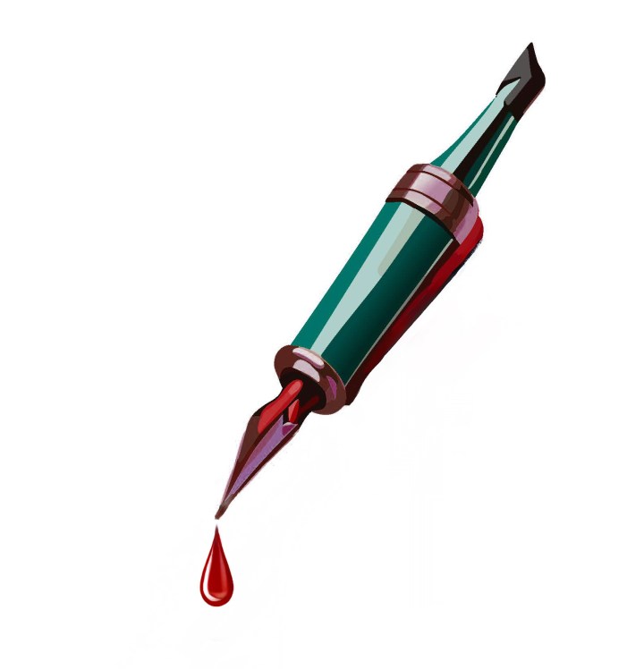 Red droplet off ink pen. 