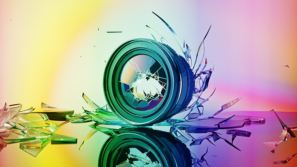 Rainbow through shattered glass and lens. Abstract & experimental. ©Alina Oswald.